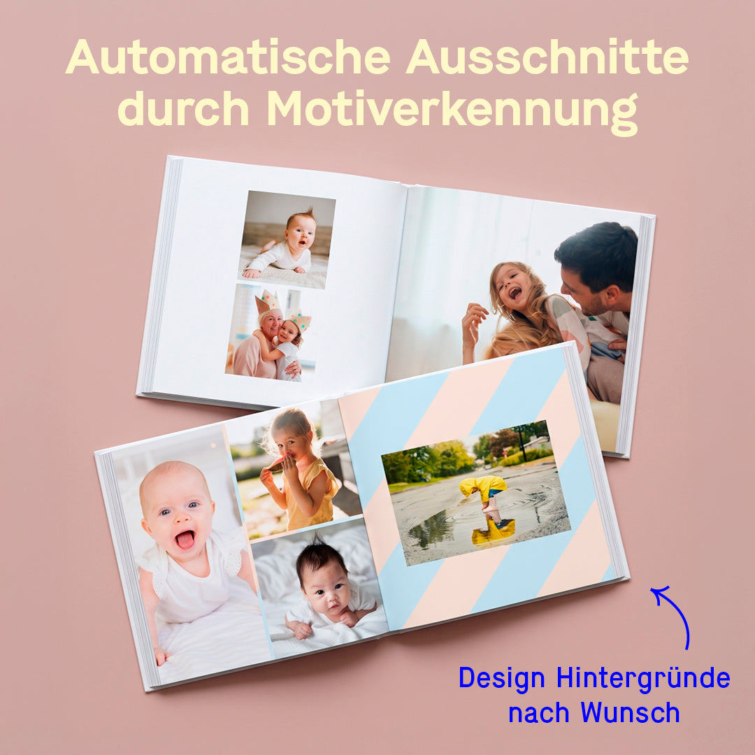 Automatische Ausschnitte der Fotos durch Motiverkennung und Hintergründe nach Wunsch im Fotobuch von Kleine Prints