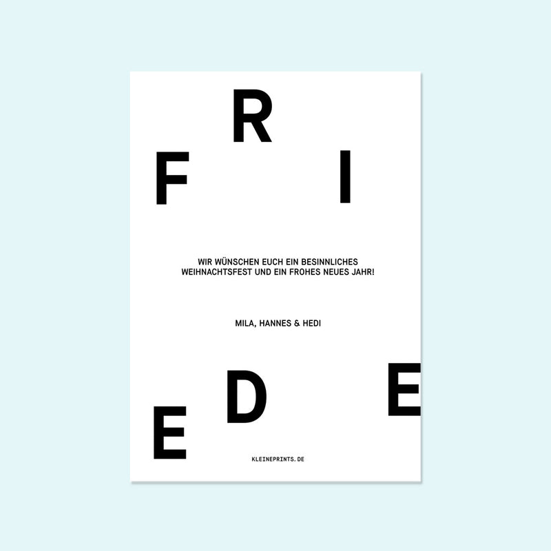 Typografische Weihnachtskarte mit Foto "Friede" — Kleine Prints